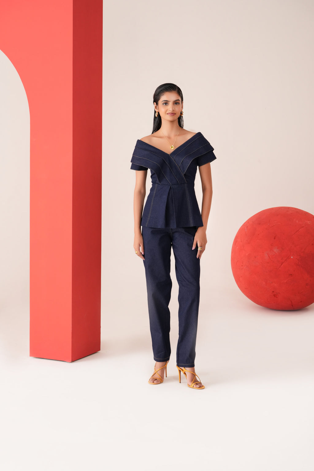 Indigo Pleated Top